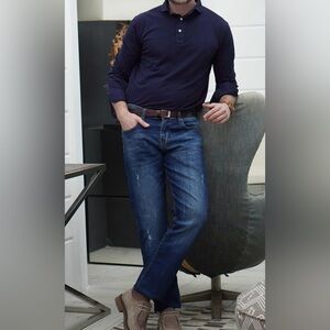 Brisk-Dark Wash Slight Rip Slim Fit Jeans-Flex